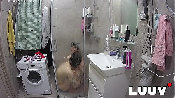 LUUV. Cunnilingus and female orgasm after shower on camera reality show