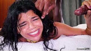 A beautiful face covered in cum, Harley Haze takes facial after facial in her all IR gangbang