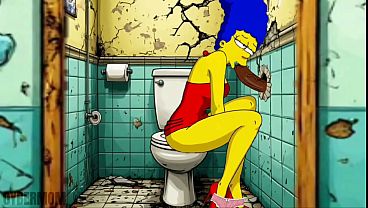 Married Housewife Marge Gets Fucked in a Dirty Public Toilet. Cartoon Parody. Glory Hole