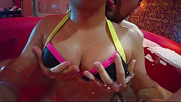 Underwater clothed sex, cumming in underwear titjob.