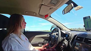 My stepfather teaches me how to drive: Handjob behind the wheel and deep blowjob on the roadside